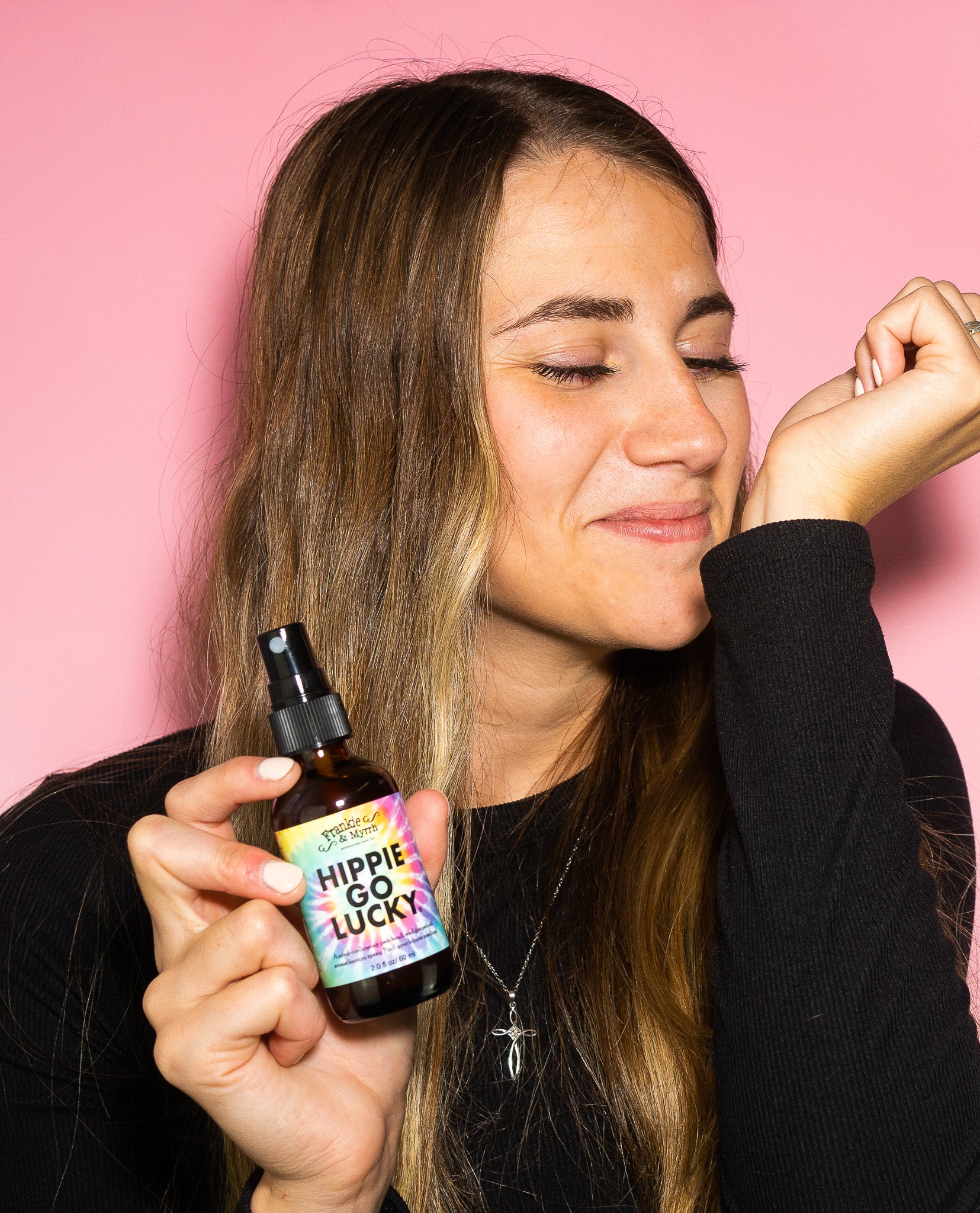 Hippie Go Lucky Aromatherapy Spray smells like Patchouli and Grapefruit used for Relaxation, Stress Releif, and Anxiety