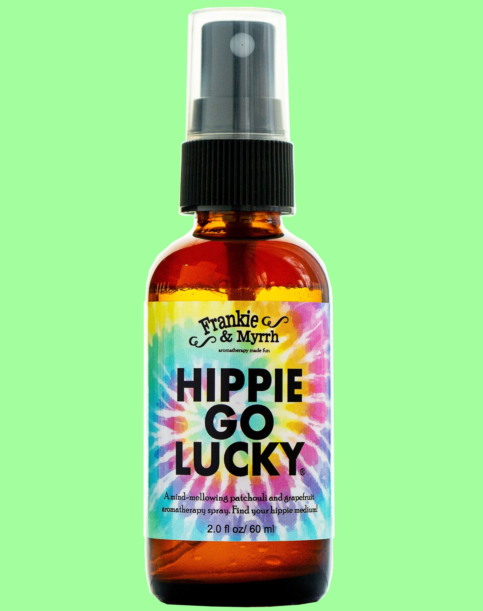 Hippie Go Lucky Aromatherapy Spray smells like Patchouli and Grapefruit used for Relaxation, Stress Releif, and Anxiety
