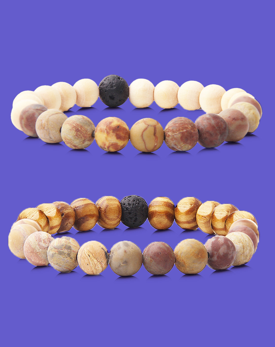 Wood and Lava Stone Aromatherapy Bracelet Diffuser 2 Pack